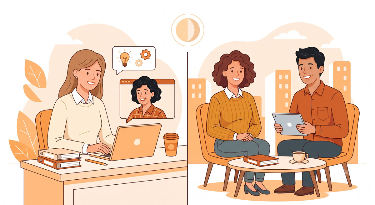 Vergleich AVGS-Coaching online per Laptop und persönlich vor Ort
